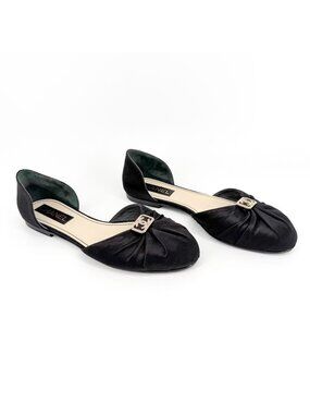 Chanel Crystal CC D’Orsay Ballet Flats Black Satin Size 42 US 11-11.5 Women’s
